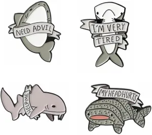 4Pcs Cartoon Shark Brooch Funny Creative Ocean Whale Ribbon Lettering Enamel Pin Set Cute Marine Animal Dolphin Brooches Lapel Pins Badge Backpack Clothing Bag Jacket Decor for Women Girls Boys