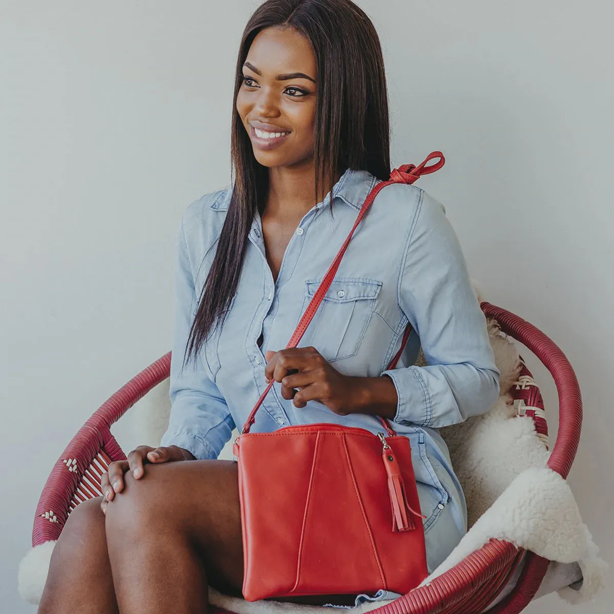Crossover Handbag Red Leather