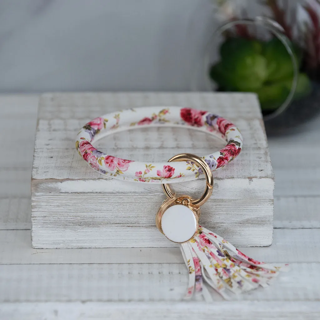 Pink and White Floral Hannah Hands-Free Bangle Keychain