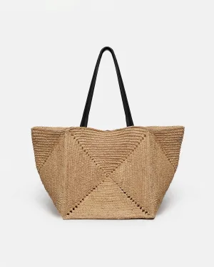 Origami Tote - Raffia Tote - Natural/Black