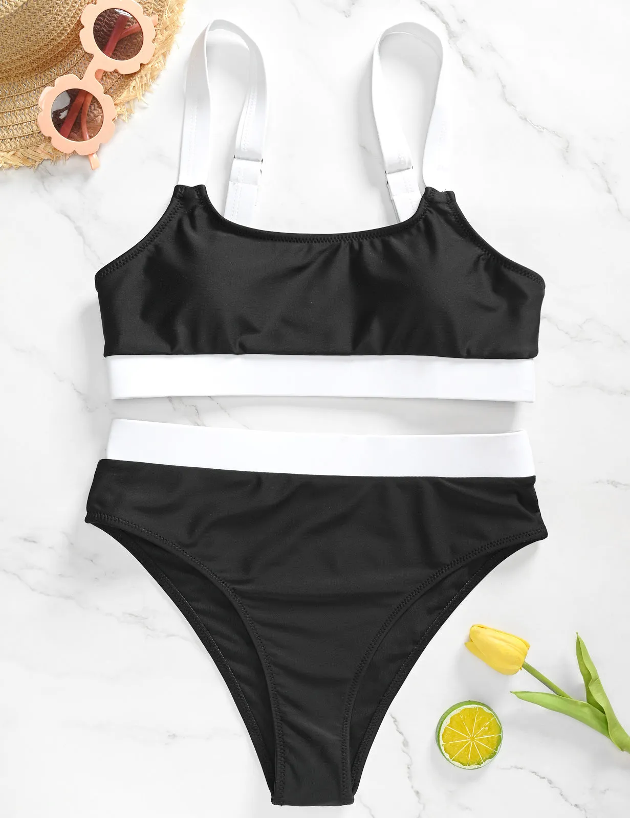 Sporty Color Block Bikini Sets