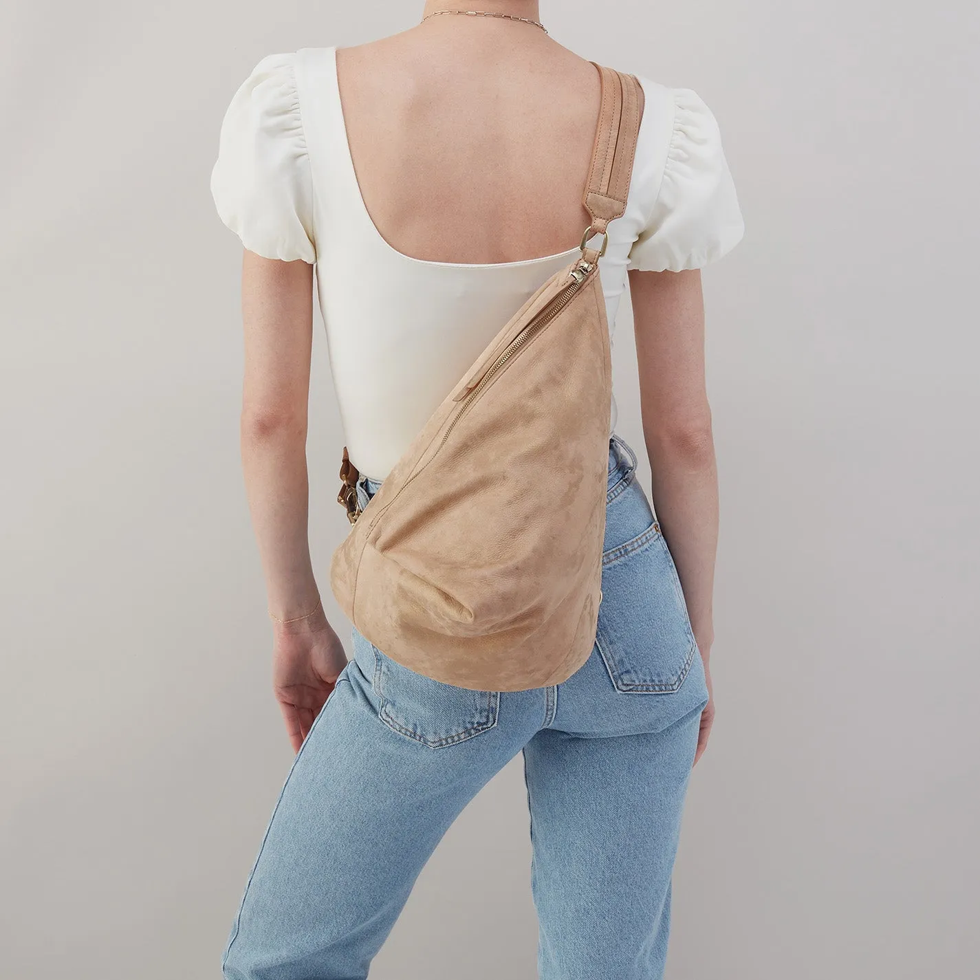 Sway Convertible Sling In Nubuck Leather - Gold Cashmere