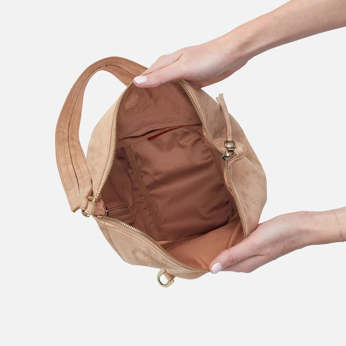 Sway Convertible Sling In Nubuck Leather - Gold Cashmere