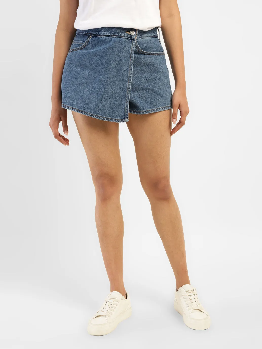 Women's High Rise Navy Regular Fit Skirt