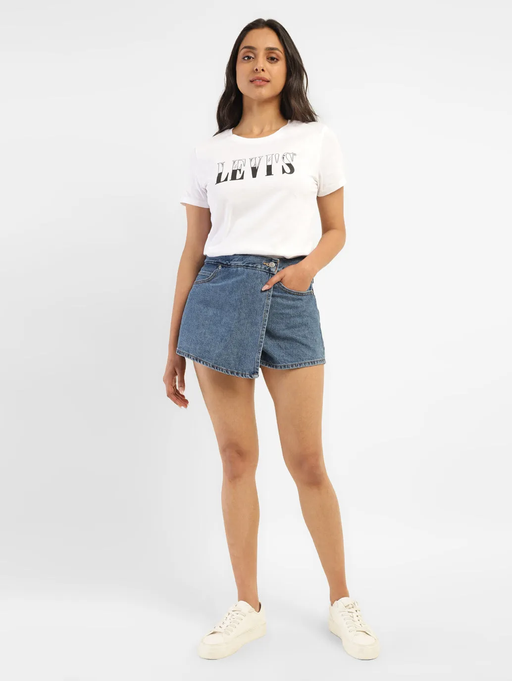 Women's High Rise Navy Regular Fit Skirt